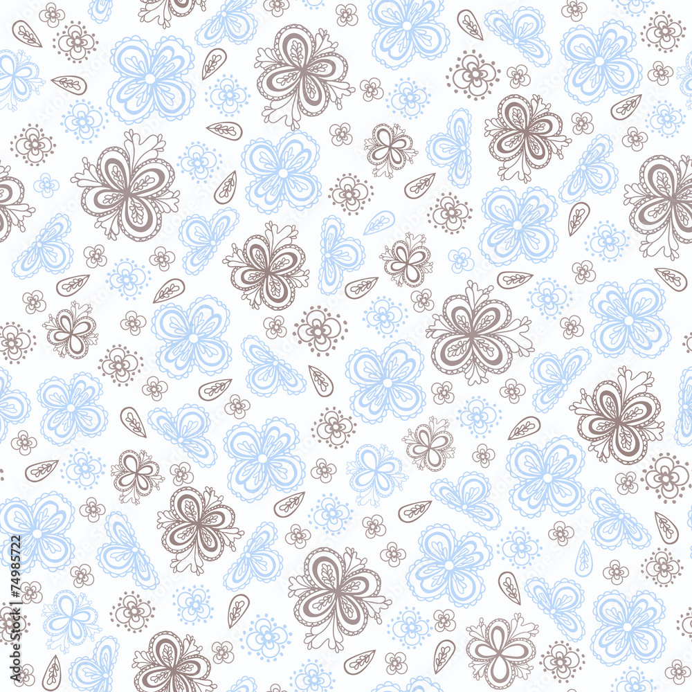 Seamless pattern with abstract doodle flowers