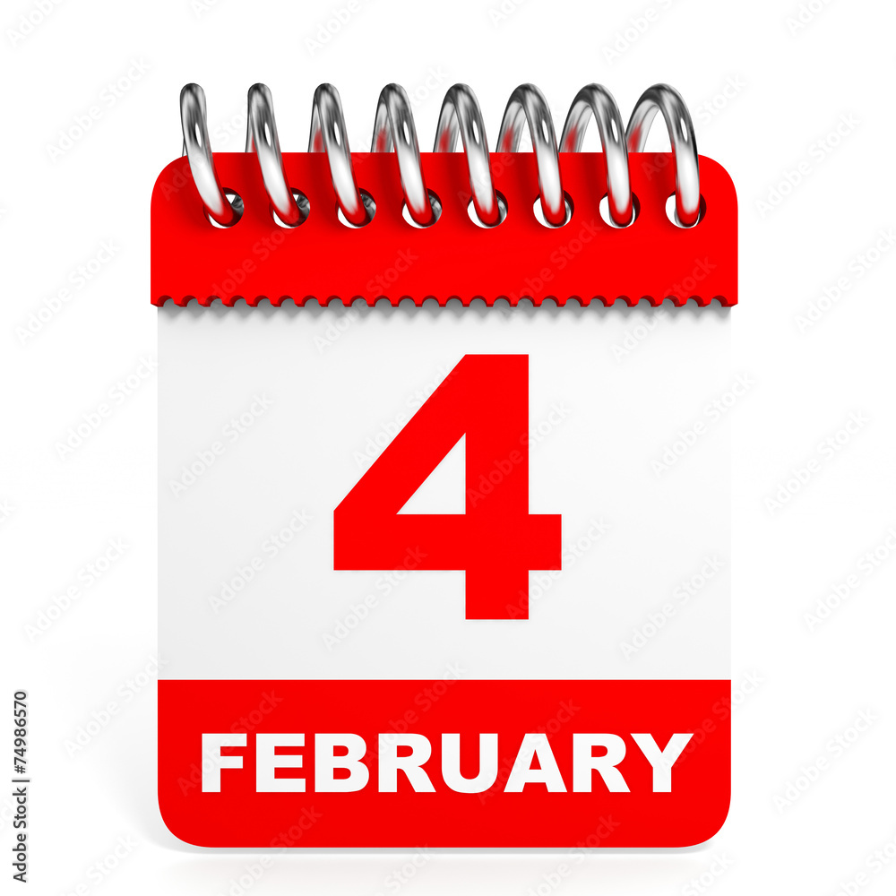 Calendar on white background. 4 February. Calendar on white background. 4 February.