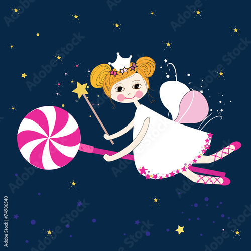 Lovely fairy with candy night vector