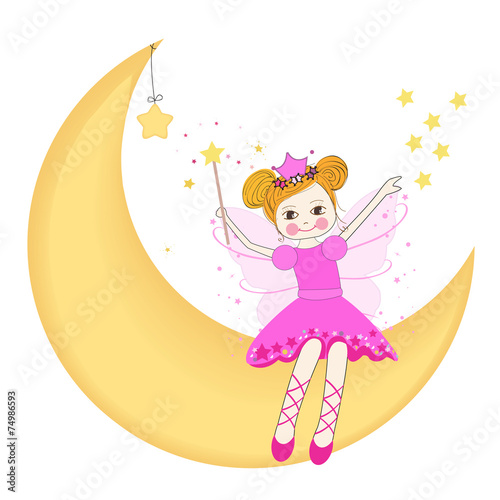 Lovely fairy sitting on the moon vector #74986593