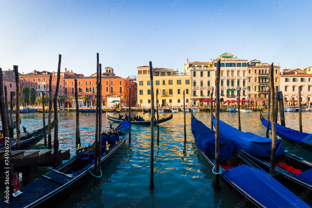 Venice, Gondolas and buildings in the Grand Canal