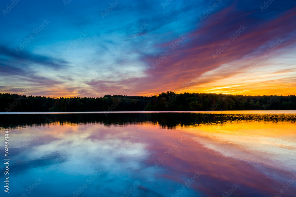 Sunset reflecting in Long Arm Reservoir, Pennsylvania.