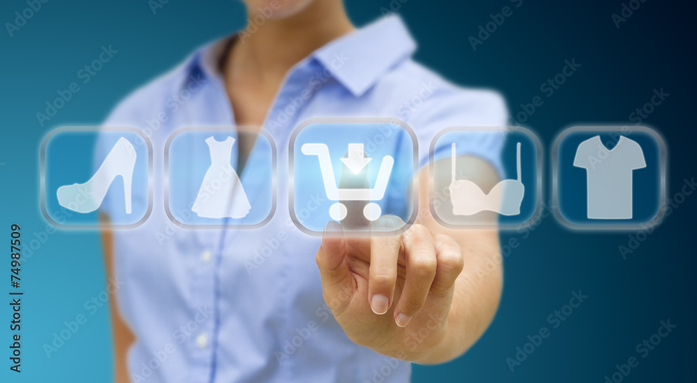 Woman using digital interface to shop online Woman using digital interface to shop online