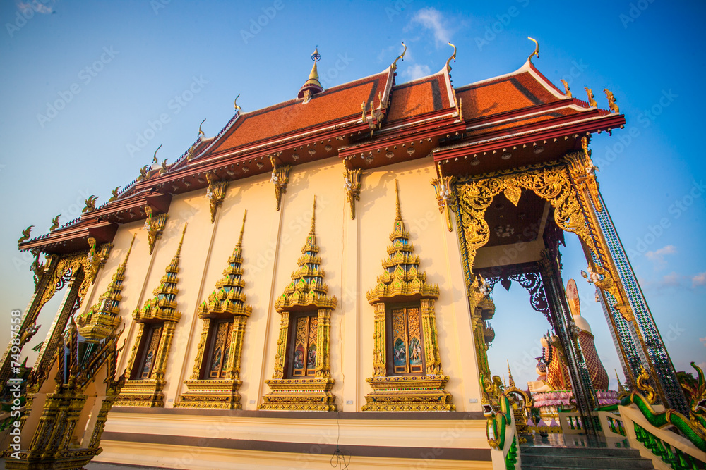 Beautiful temple isometric in Thailand on Koh Samui and blue sky Beautiful temple isometric in Thailand on Koh Samui and blue sky