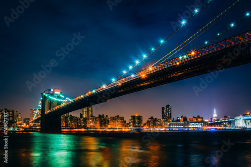 The Brooklyn Bridge at night seen from Brooklyn Bridge Park  New