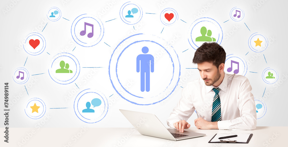 Business man with social media connection background Business man with social media connection background