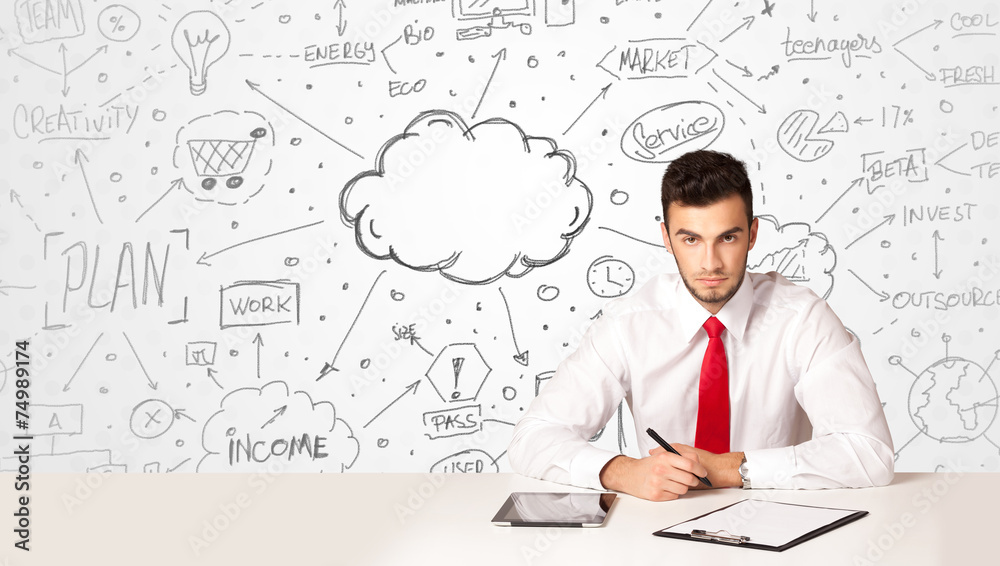 Business man with business concept background