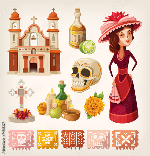 Set of items for day of the dead