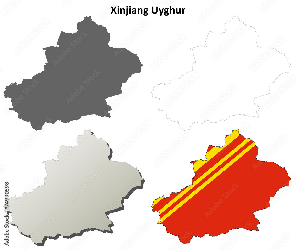 Xinjiang Uyghur blank outline map set - Chinese version