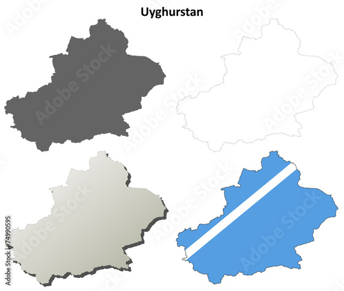 Uyghurstan blank outline map set - Uyghur version photo