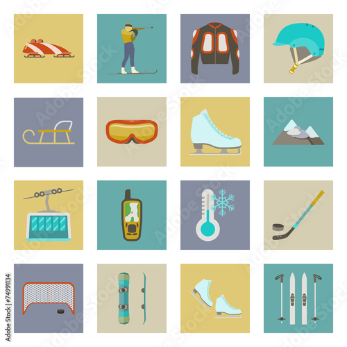 Winter sports flat icons set