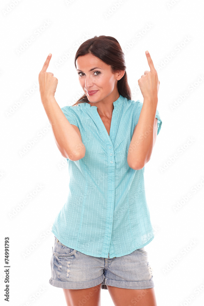 Young latin with finger pointing up