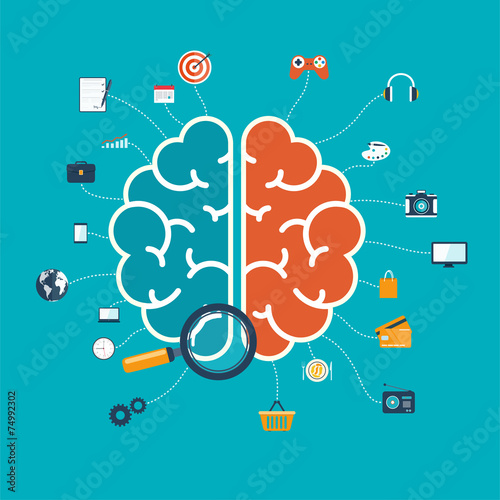 Brain with icons concept for web and mobile apps or infographics