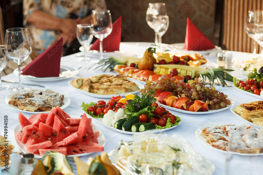 Celebrate banquet table with food Celebrate banquet table with food