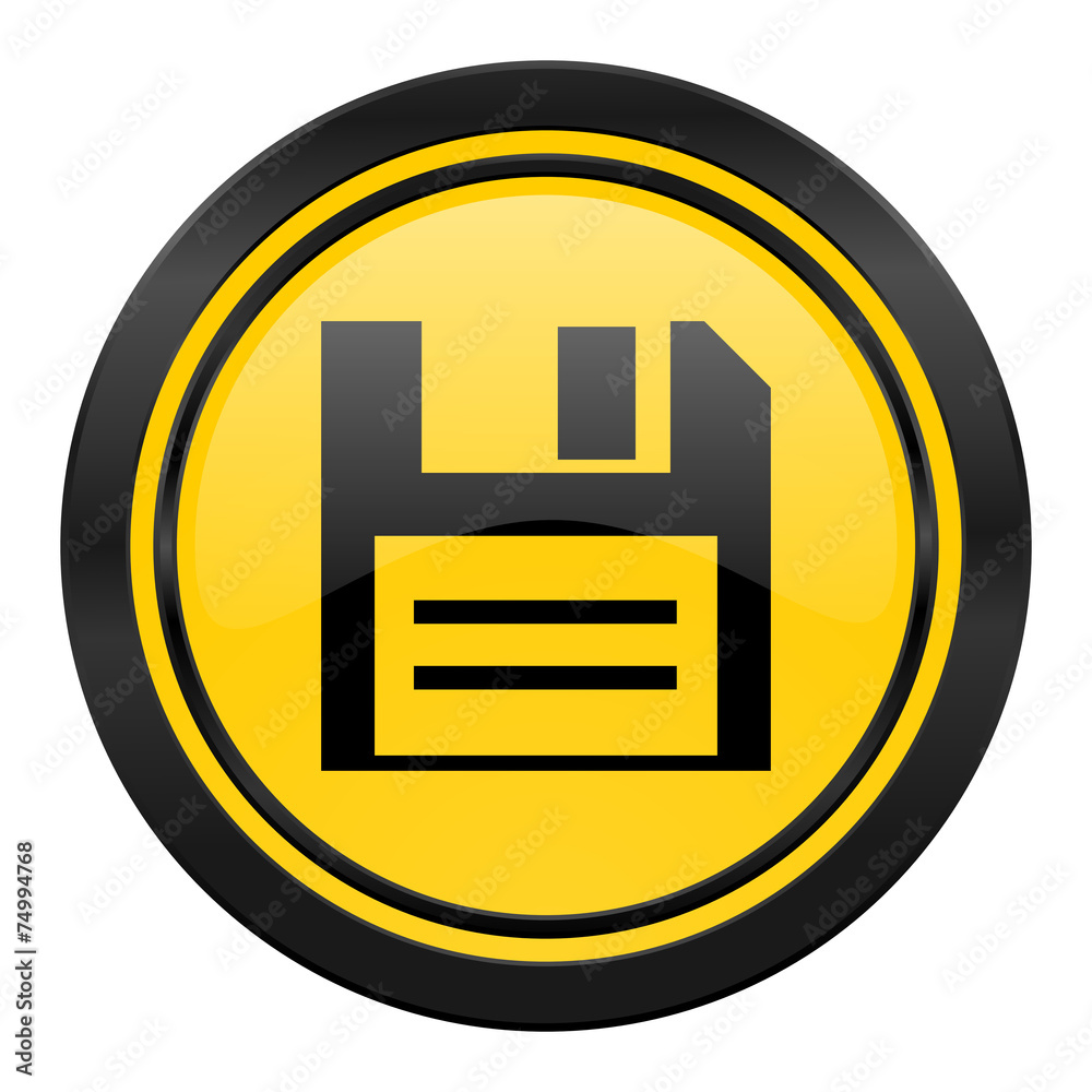 disk icon, yellow logo, data sign disk icon, yellow logo, data sign