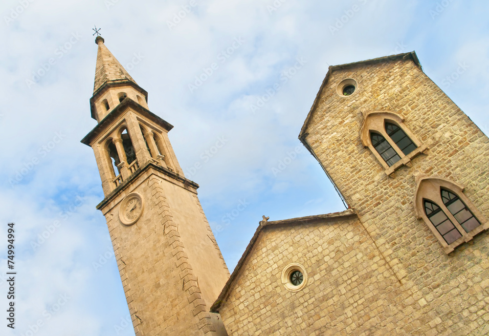 medieval church with clock tower