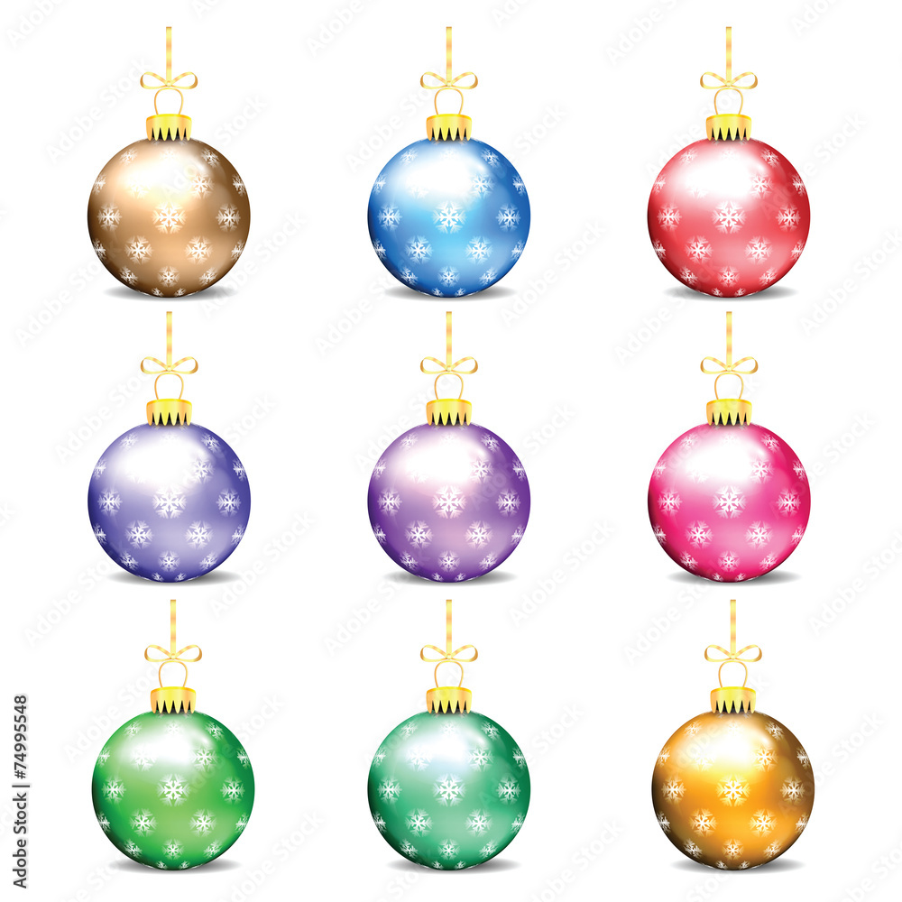 Set of colorful Christmas balls isolated on white background