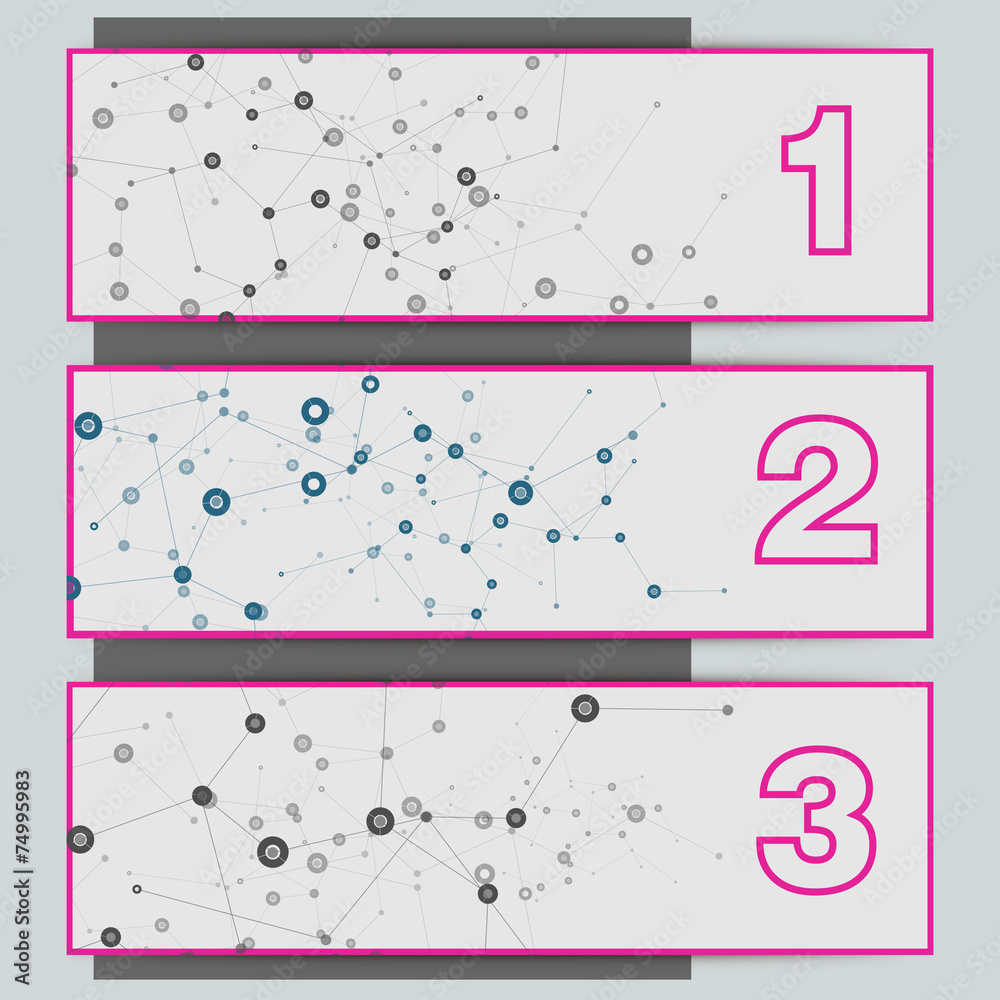 Three vector banner with a molecular structure