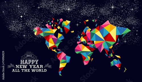 New year 2015 world map card