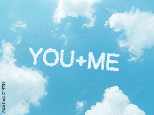 cloud words with design on blue sky background