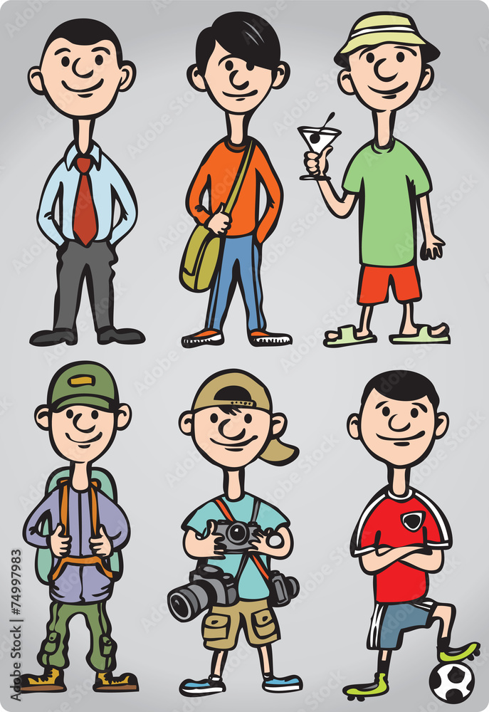 Cartoon man figures in various leisure activities Cartoon man figures in various leisure activities