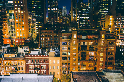 Canvas Print View of buildings in the Turtle Bay neighborhood at night, from