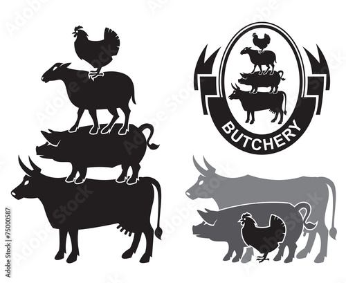 monochrome set of farm animals design