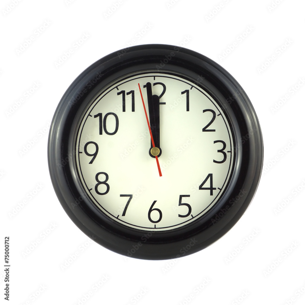 Big round wall clock shows almost twelve isolated on white Big round wall clock shows almost twelve isolated on white