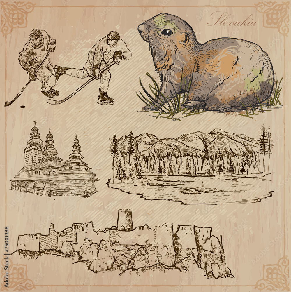 Fotografie Travel: Slovakia. An hand drawn vector pack