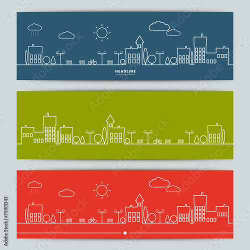 Set of banners with contour urban landscape