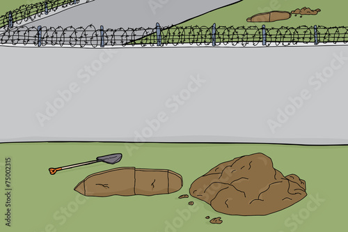 Blank Wall with Holes in Ground