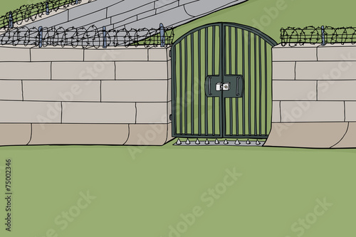 Locked Gate with Barbed Wire