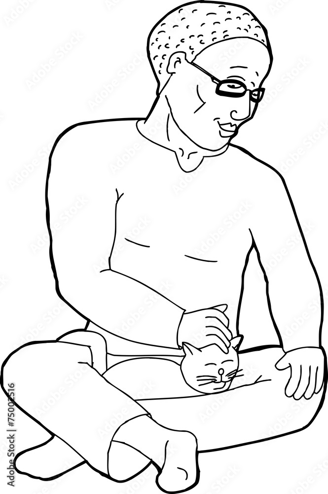 Outline of Man Petting Cat Outline of Man Petting Cat