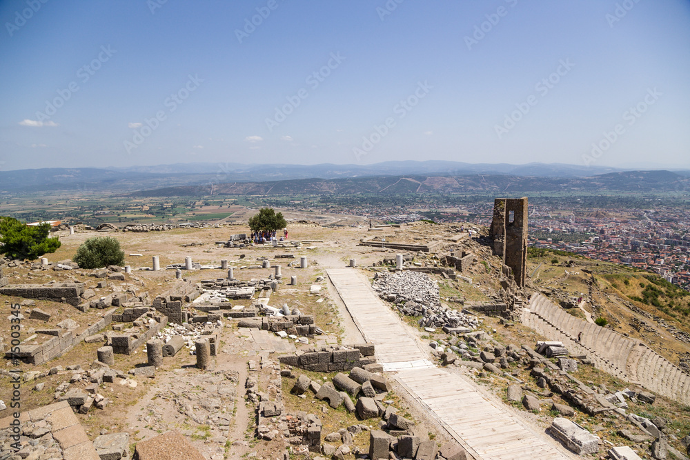 View of the archaeological site of the Acropolis of Pergamum