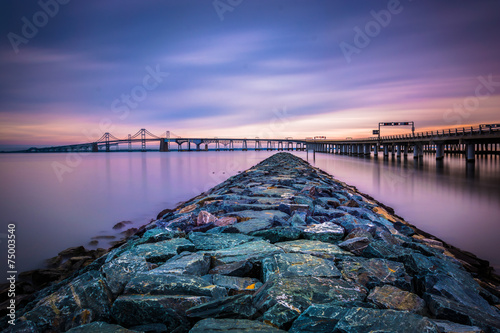 Long exposure of a jetty and the Chesapeake Bay Bridge, from San