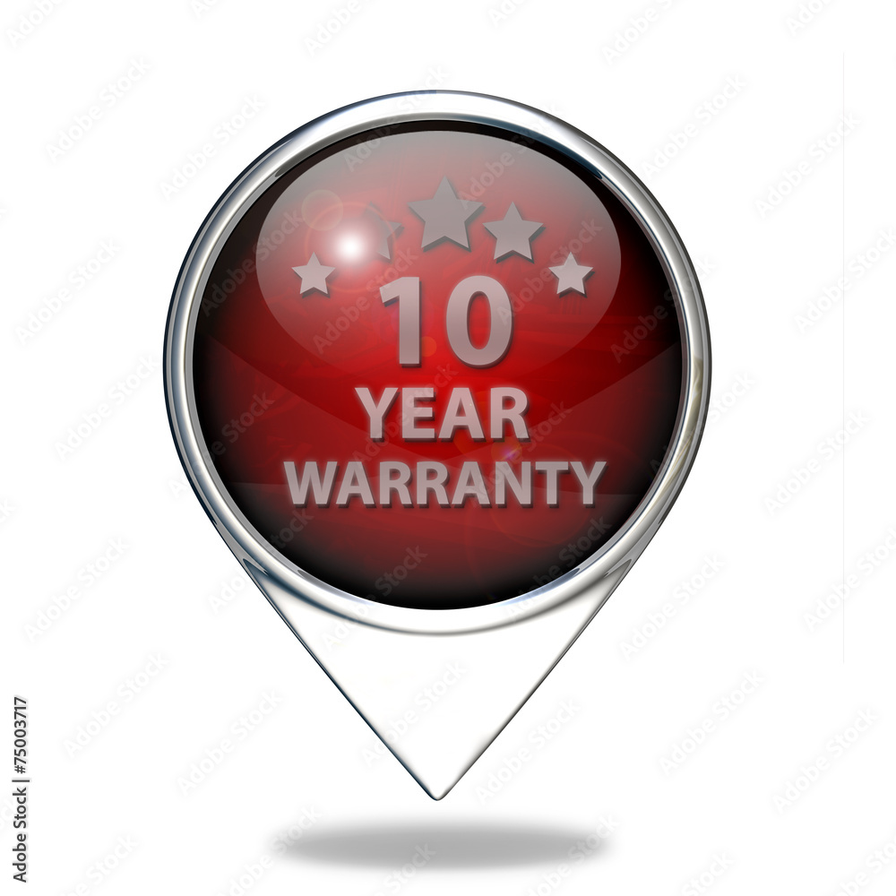 Ten year warranty pointer icon on white background Ten year warranty pointer icon on white background