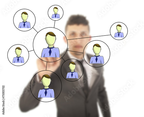 Businessman with online friends network isolated