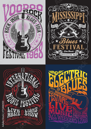 Vintage Rock Poster T-shirt Design Set