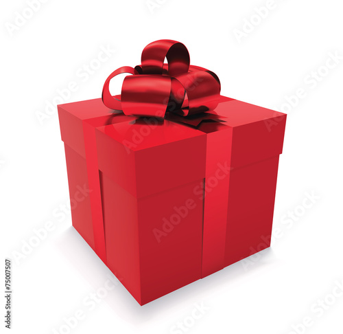 Red gift box isolated on white background. Vector illustration.