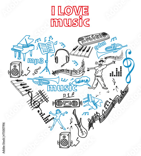 Heart illustration with music icons