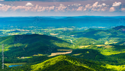 Clouds cast shadows over the Appalachian Mountains and Shenandoa