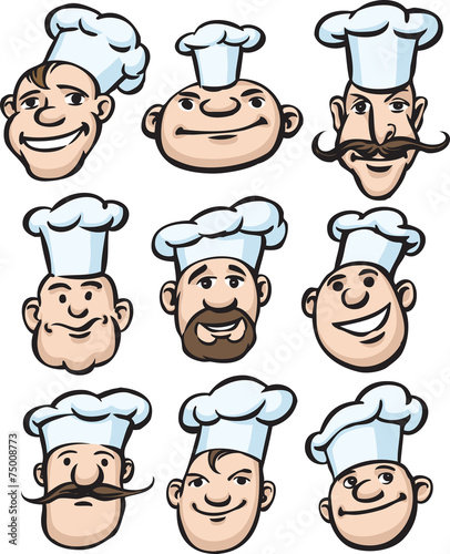 Set of chef cooks cartoon faces
