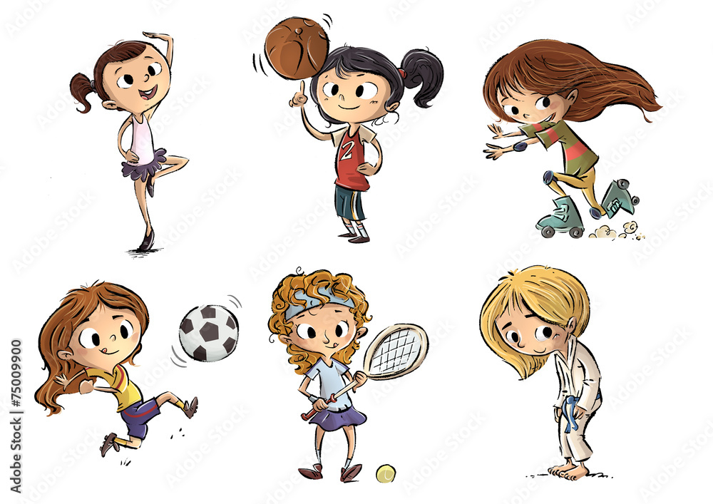 niñas haciendo deporte Stock Illustration