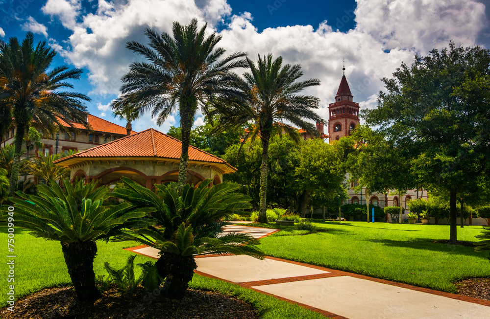 Obraz premium Palm trees and buildings at Flagler College, St. Augustine, Flor