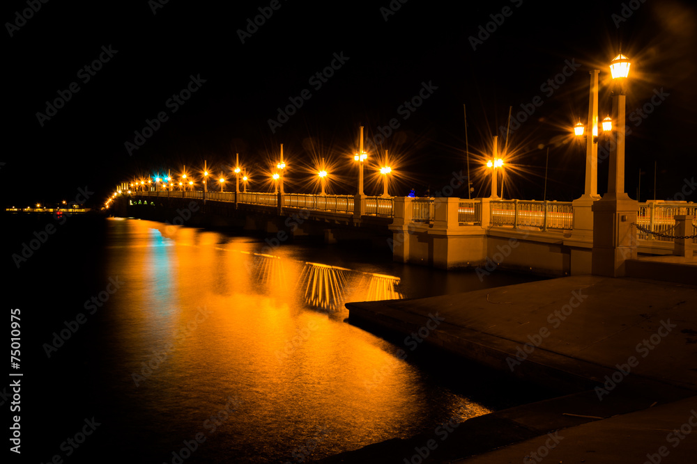 The Bridge of Lions at night, in St. Augustine, Florida.