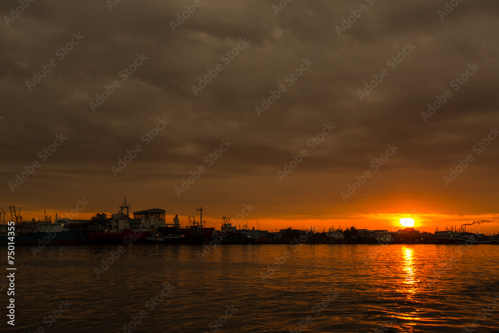 boats in the port of Samut Sakhon, Thailand