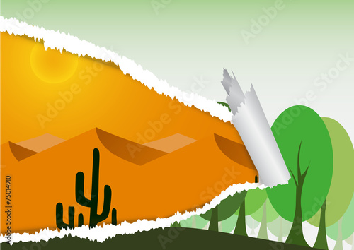 Vector : Tear paper concept, woodcutting to be desert