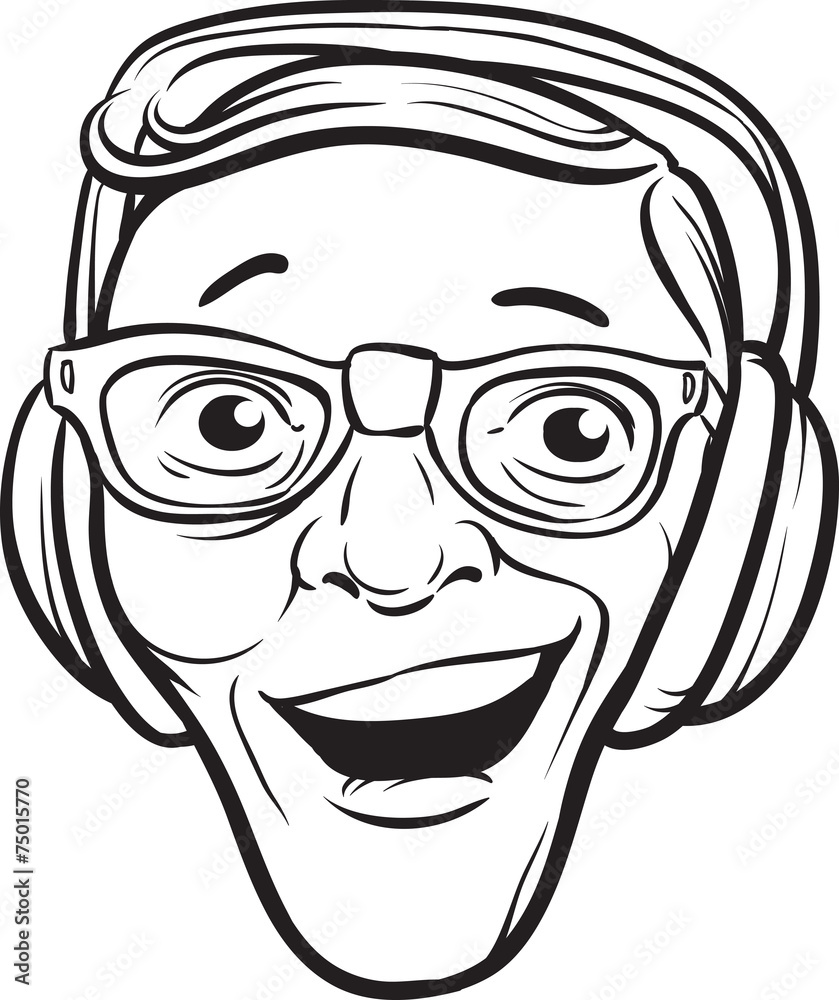 whiteboard drawing - crazy face with headphones whiteboard drawing - crazy face with headphones