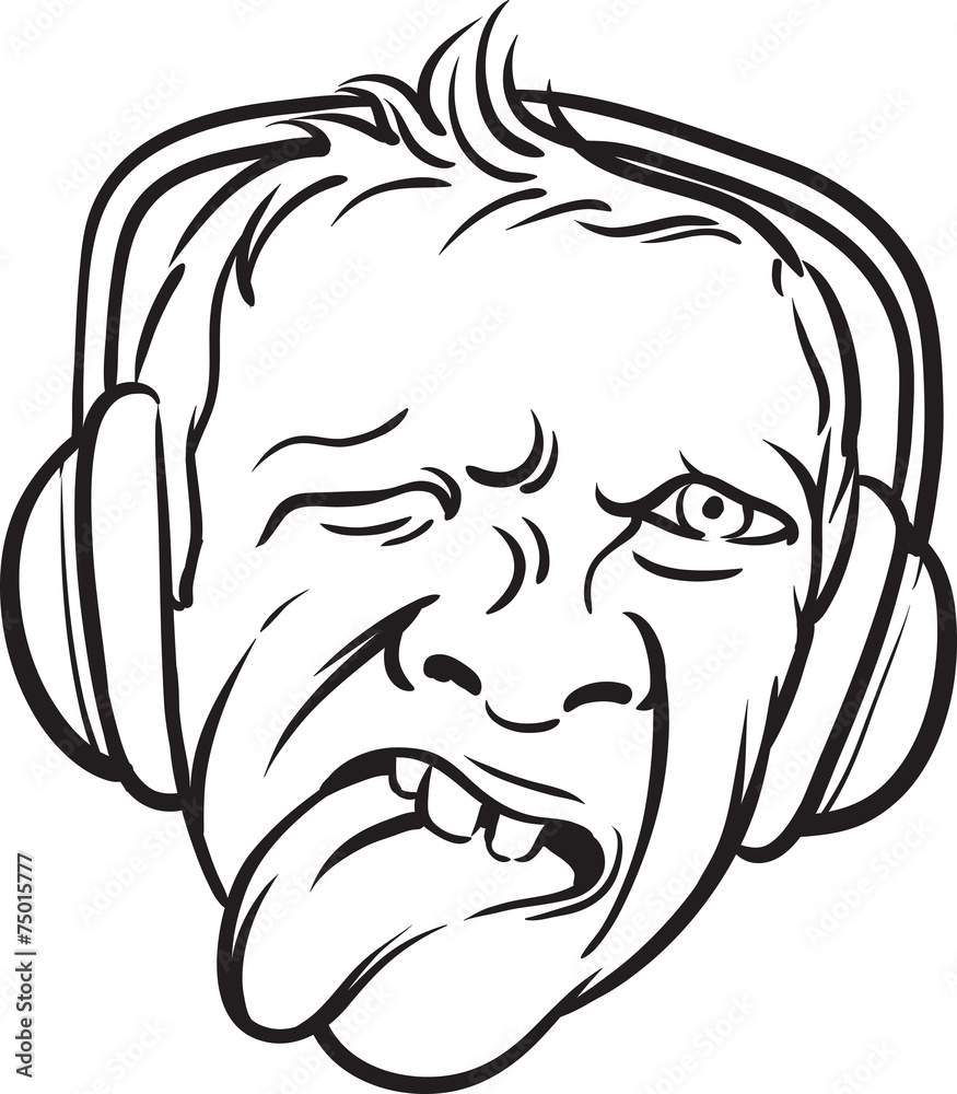 whiteboard drawing - grimace face tongue out with headphones whiteboard drawing - grimace face tongue out with headphones