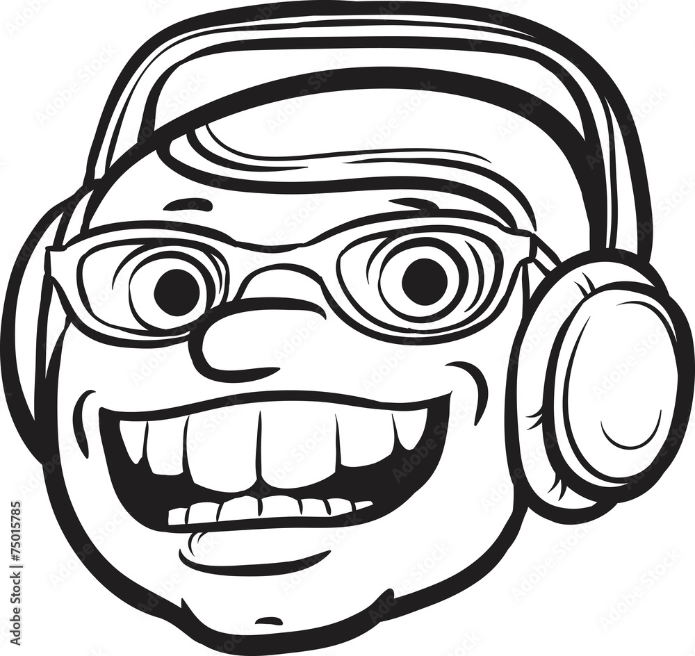 whiteboard drawing - happy face with headphones whiteboard drawing - happy face with headphones